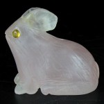 KG-006 Hand caved pink Rose Quartz in Rabbit shape cute Animal gem Gemstone Statue with 2 genuine Citrines Inlaid in The Eyes